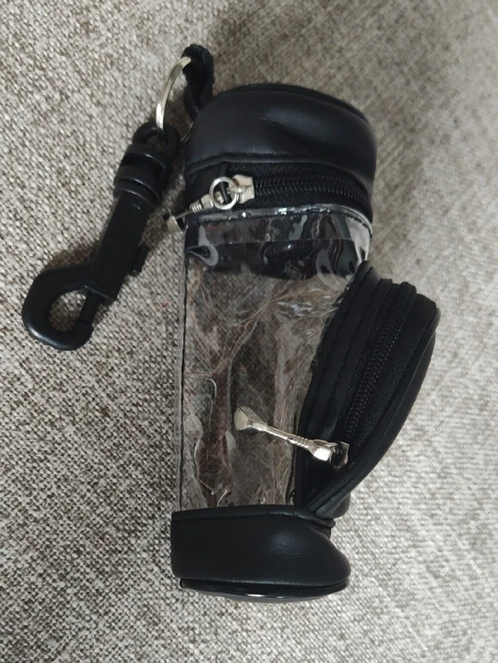 Cute Black Clear Golf Tee, Key & Card Holder With Mini Golf Club Zipper Pulls